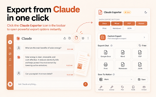 Claude to PDF, Word, Google Docs & Notion — Chat Exporter :: Export, save & download Claude AI chats to PDF, Word, Google Docs, Notion, Markdown. Free, 1 click, keeps code & artifacts.