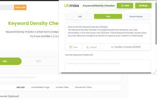 Unmiss - Keyword Density Checker :: Use the Keyword Density Checker by entering text and clicking “Check Keyword Density” for instant results to enhance your content!
