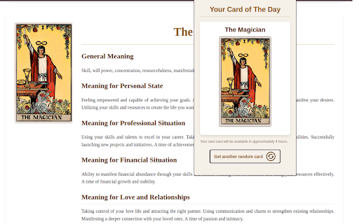 Tarot Card of The Day :: Displays one random Tarot card per day