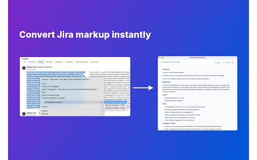 Jira Markup Converter :: Convert Jira markup into clean, readable text or compare two versions of Jira markup side-by-side.