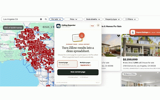 Zillow Listing Exporter - Export Zillow Data :: Export visible Zillow property listings to clean CSV or Excel files for faster comparison and analysis.