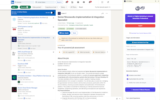 AI Resume Generator by Job Description - Beat the ATS Systems - ATS Killer :: Use AI to rewrite your resume and cover letter based on the job you are viewing right from Linkedin and Indeed!