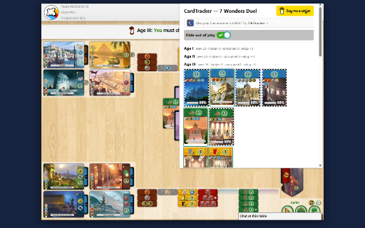 CardTracker - 7 Wonders Duel Companion (BGA) :: See which cards and progress tokens are still in play in your 7 Wonders Duel game on Board Game Arena.