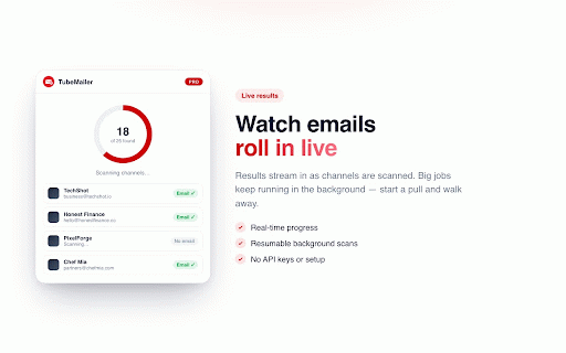 TubeMailer - YouTube Email Finder :: Find business emails from YouTube creators and export them to CSV, Excel & more. Search by keyword or category.