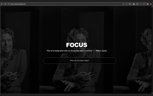YouTube Focus Pro :: Turn the YouTube homepage into a minimalist focus screen with inspiring figures, quotes, and a single distraction-free search box.