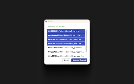 .riv Download :: Adds a Download .riv shortcut button on Rive marketplace file pages and a global panel for .riv requests.