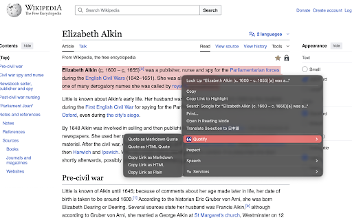 Quotify :: Copy page URLs, titles, and quotes to clipboard in various formats