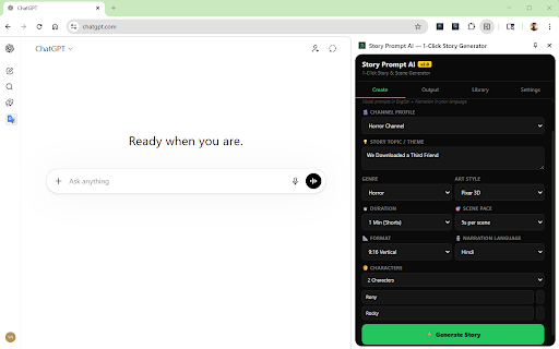 Story Prompt AI — 1-Click Story Generator :: Generate complete AI stories with scene prompts, narration, and character profiles using your own Gemini key. For content creators.