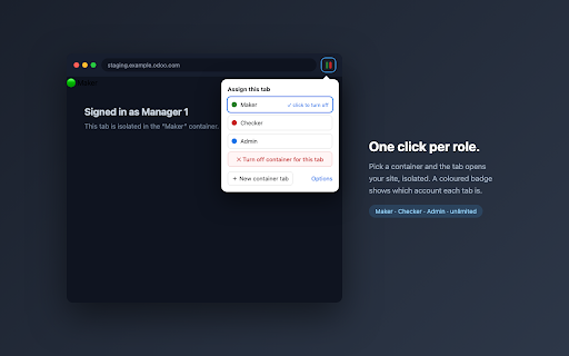 MultiSession Tabs :: Give each tab its own login session. Stay signed in to multiple accounts at once, side by side, in one browser.