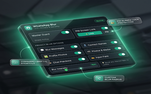 WhatsApp Privacy Blur - Blur & Hide Chat Info :: Hide chat text, contact names, profile photos & media. Lock your WhatsApp screen with a PIN for privacy in public spaces.
