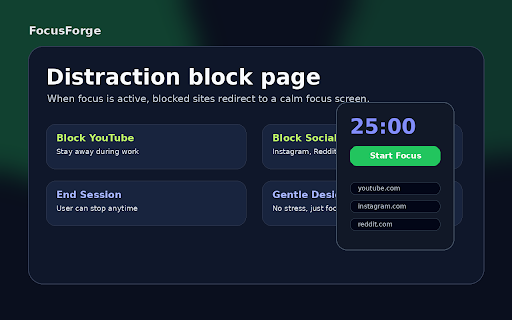 FocusForge - Site Blocker & Focus Timer :: Block distracting websites during focus sessions and build better deep-work habits.