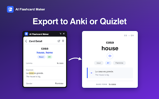 AI Flashcard Maker :: Save any word with AI Flashcard Maker — a flashcard generator that exports quizlet or anki flashcards for language learning.