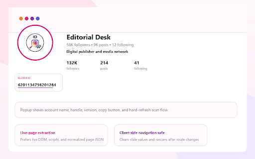 Instagram Page ID Finder :: Find an Instagram user ID from the live profile page with a branded WatanNetwork popup and on-page card.