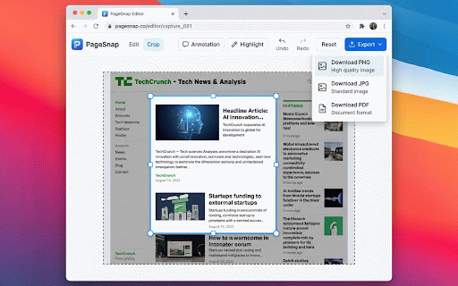 PageSnap - Screenshot & Annotation :: Capture full page or visible area screenshots, annotate them, and export to PNG, JPG, or PDF.