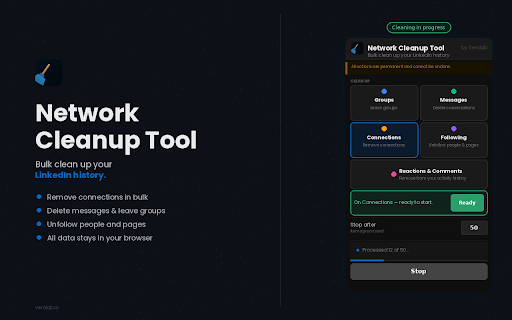 Network Cleanup Tool :: Bulk clean up your LinkedIn groups, messages, reactions, comments, connections and more.