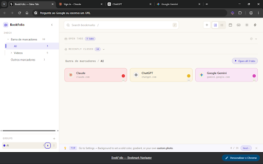 BookFolio — Visual Bookmark Manager :: Visual bookmark manager and new-tab dashboard for organizing Chrome bookmarks into daily tools, projects, research, and groups.