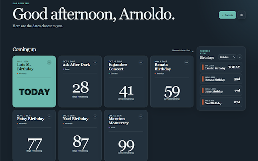 Day Counter :: See the dates that matter whenever you open a new tab.