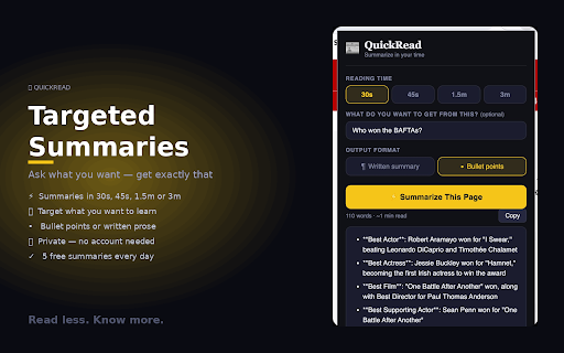 QuickRead - Time-Based Summarizer :: Get AI-powered summaries in your chosen reading time (1min, 3min, 5min, etc.)