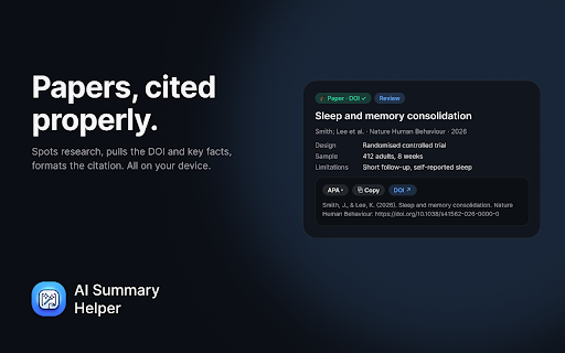AI Summary Helper — Summarize, Ask, Listen & Cite (BYOK, Ollama) :: Summarize with your own AI key or Ollama. Built-in RSS reader, save for later, highlights, Kindle export. Open source, no login.