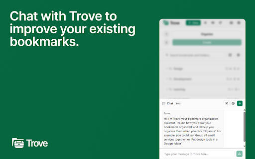 Trove - Your personal bookmark organizer :: Organizes bookmarks by grouping them into folders. Features backup, restore, duplicate detection, and search.