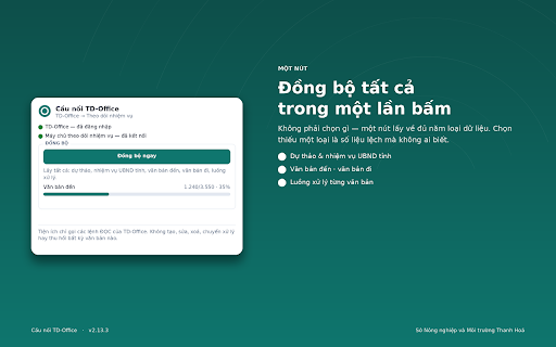 Cầu nối TD-Office → Theo dõi nhiệm vụ :: Cảnh báo văn bản quá hạn/sắp đến hạn; đồng bộ một chiều, chỉ đọc nhiệm vụ, văn bản và nhân sự từ TD-Office về hệ nội bộ của Sở.