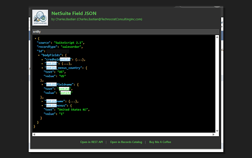 NetSuite Field JSON :: Examine NetSuite records as JSON using SuiteScript 2.1 when available, with page XML fallback.
