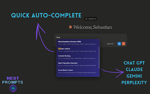 NextPrompts - AI Prompt Manager :: Save, organize and use your AI prompts instantly on ChatGPT, Claude, Gemini & Perplexity.