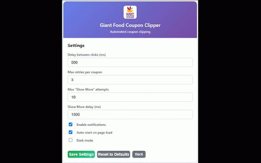 Giant & Stop & Shop Coupon Clicker :: Automatically clips all coupons on Giant Food and Stop & Shop's coupon pages with advanced features and settings.