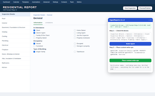 HyperReports AI (beta) :: Builds your inspection report for you — checks the boxes and places your write-ups, in your words. Works with Spectora.