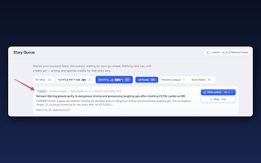 NewsMasher Clipper :: Turn any article you are reading into a post on your own site, in your voice. One click sends it to your NewsMasher keyword feed.