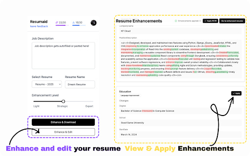 Resumaid :: Enhance your resume with AI-powered suggestions tailored to any job descriptions