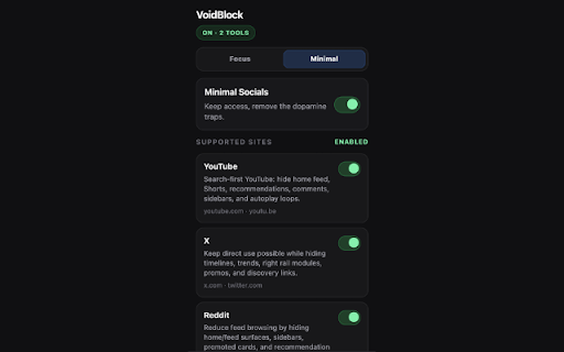 VoidBlock :: Block distracting sites during focus sessions — redirect to motivational quotes.