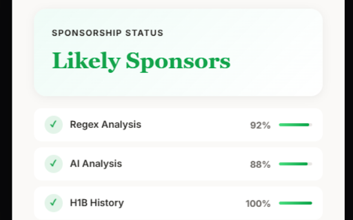 Sponsorly :: Check H1B sponsorship history and get AI-powered insights on visa sponsorship likelihood.