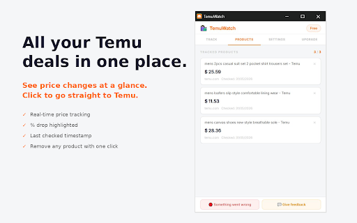 TemuWatch - Temu Price Tracker :: Track prices on Temu and get email alerts when they drop.