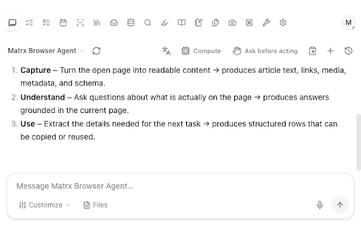 Matrx Extend :: AI assistant for understanding and working with the page open in your browser.