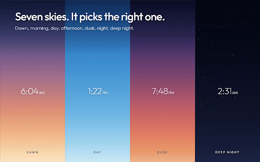 Solène — Living New Tab :: A living new tab that follows the sky outside. Real-time sky, live weather, real lunar phase. No news, no feed, no widgets.