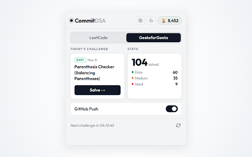 CommitDSA - Sync LeetCode & GFG to GitHub :: Automatically sync and backup LeetCode & GeeksforGeeks (accepted) solutions directly to GitHub.