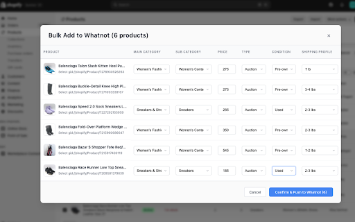Shopify to Whatnot :: A Chrome extension to export Shopify products to a Whatnot-compatible CSV format.