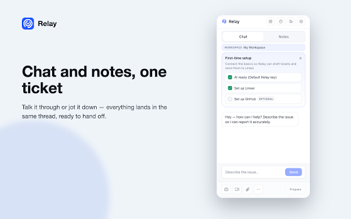 Relay :: Turn page context into editable Linear or Jira tickets.