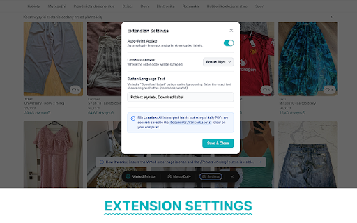 Vinted Auto Printer: Label & PDF Automation :: Automate Vinted shipping! Download, embed codes, merge PDFs, and auto-print thermal labels directly to your local printer.