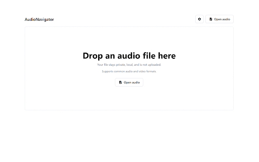 AudioNavigator :: Review audio faster with a visual waveform and quick jumps between sound and silence. Files stay local in your browser.