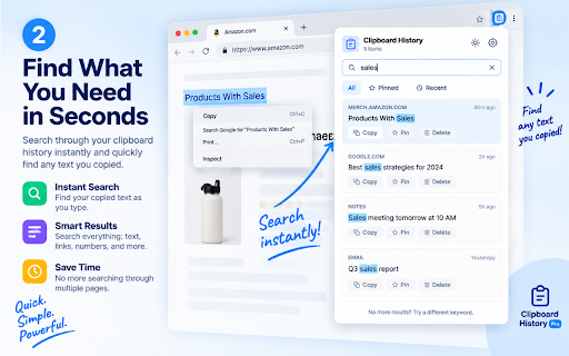 Clipboard History Pro :: Save, search, pin and reuse text you copy while browsing. Clipboard history stored locally — fast, private, no account needed.