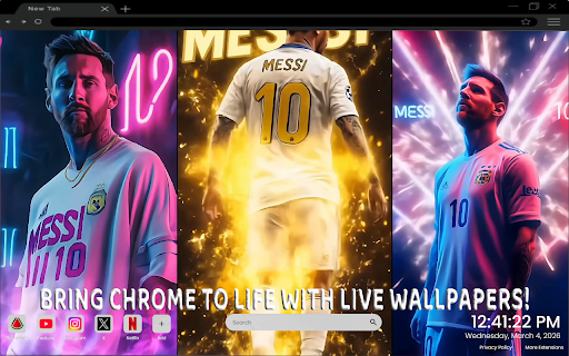 Lionel Messi Live Wallpaper :: Celebrate Lionel Messi’s legendary football brilliance with this dynamic live wallpaper for your Chrome new tab.