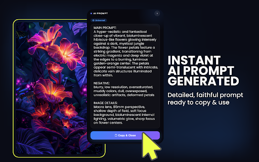 Image to Prompt Generator - PromptMaster Pro :: Image to prompt generator: hover over any image for a ready-to-use Midjourney, Stable Diffusion & Flux prompt.