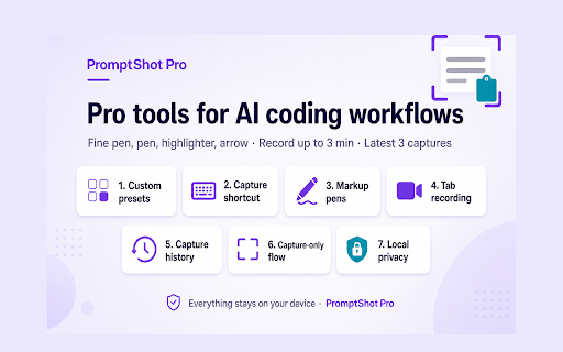 PromptShot – Screenshot to AI Prompt for Cursor, ChatGPT & Claude :: Screenshot to AI prompt. Drag a region, copy LLM-ready prompt + image for Cursor, ChatGPT & Claude.