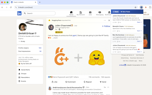 LinkedHero :: Filter LinkedIn feed posts by author follower count. Hide noise, highlight influence.