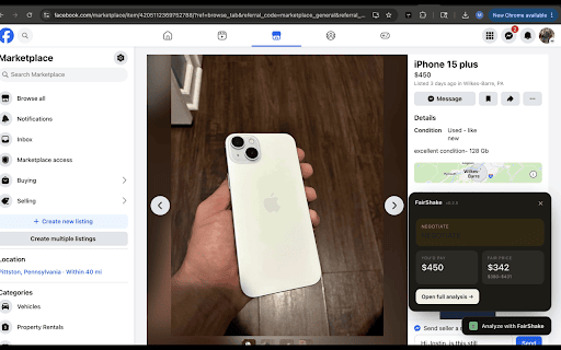 FairShake :: Real sold comps, scam flags, and a buy/skip/negotiate verdict for every listing on Facebook Marketplace, Craigslist, and OfferUp.