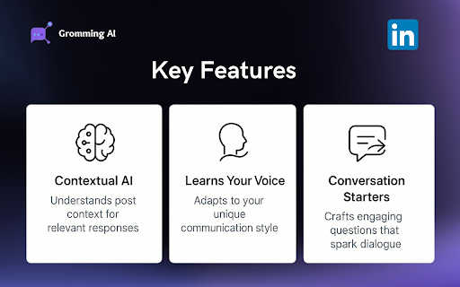 Gromming - AI LinkedIn Comment Generator :: Generate authentic, engaging LinkedIn comments with AI. Save time and build meaningful professional relationships