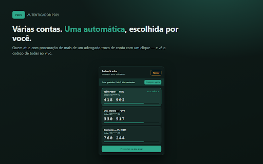 Autenticador PDPJ :: Preenche o código de duas etapas do PDPJ/PJe sozinho, com várias contas e travas contra envio na conta errada.