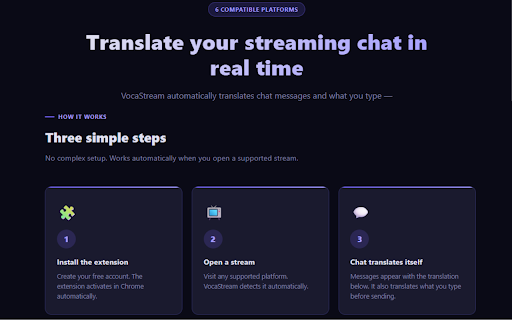 VocaStream: Live Chat & Voice Translator :: Break language barriers in live streams. Translate chat, clone your voice, and broadcast real-time audio translations instantly.